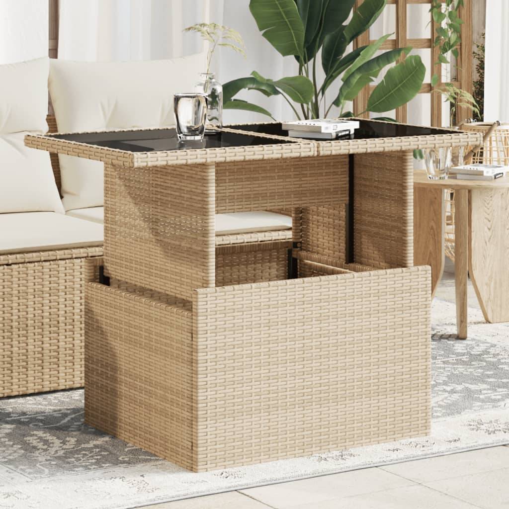 PANGIVO - Table de jardin poly rotin verre beige 100 x 55 x 73 cm - PANGIVO - Image 1