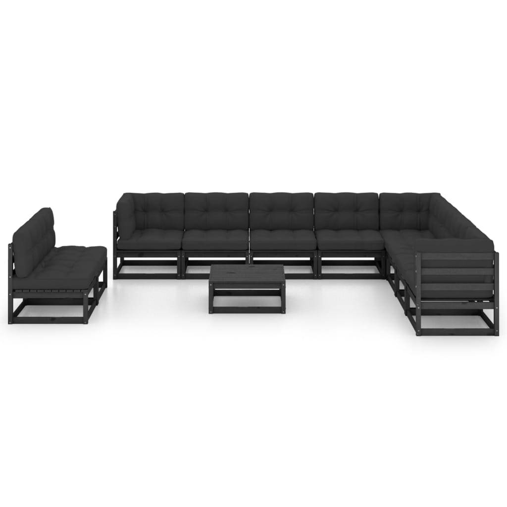 Helloshop26 - Salon de jardin meuble d'extérieur ensemble de mobilier 11 pièces avec coussins noir bois de pin massif - Image 2