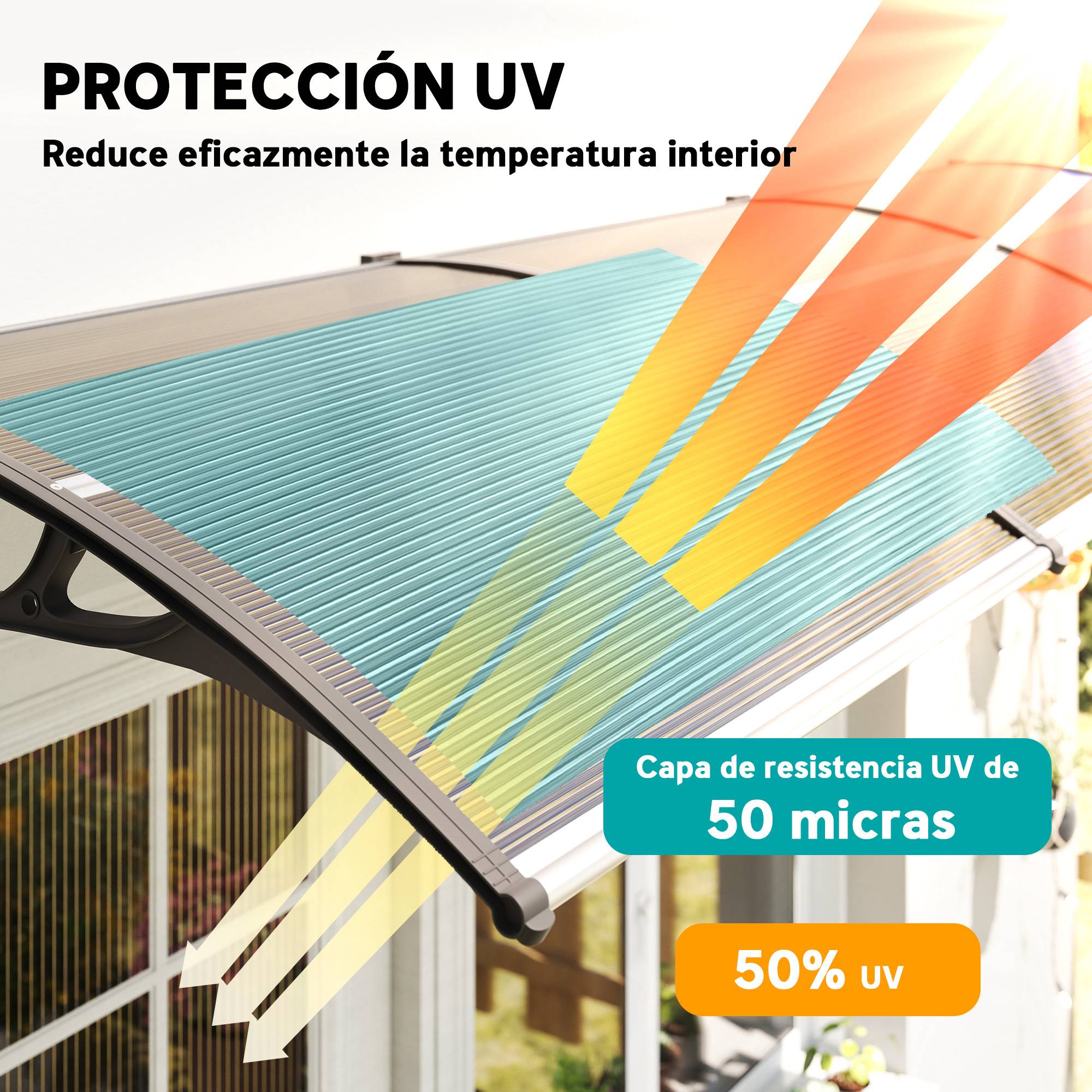 Store extérieur pour portes et fenêtres 303 x 96 x 27 cm avec bande en alliage d'aluminium et polycarbonate PP marron - Image 6
