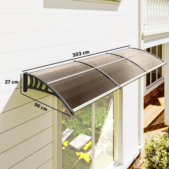 Store extérieur pour portes et fenêtres 303 x 96 x 27 cm avec bande en alliage d'aluminium et polycarbonate PP marron - Image 5