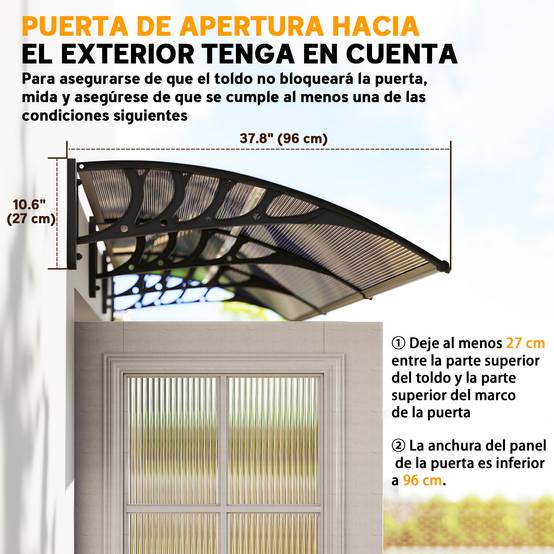 Store extérieur pour portes et fenêtres 303 x 96 x 27 cm avec bande en alliage d'aluminium et polycarbonate PP marron - Image 9