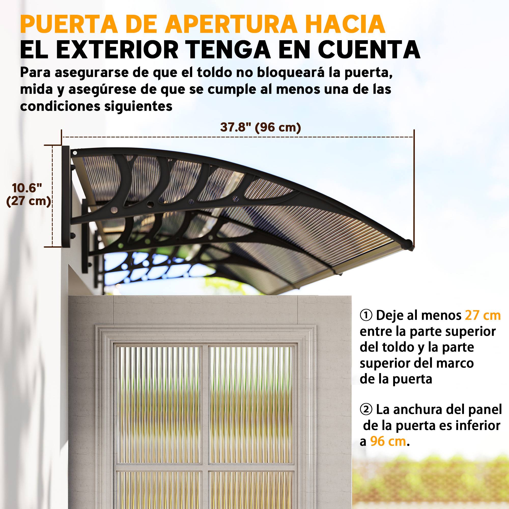 Store extérieur pour portes et fenêtres 303 x 96 x 27 cm avec bande en alliage d'aluminium et polycarbonate PP marron - Image 9