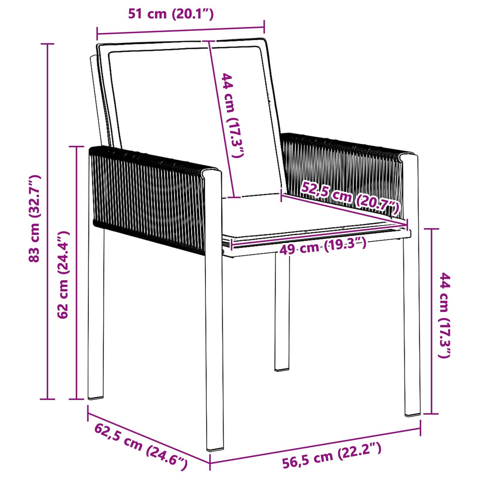 Chaises de jardin polyrotin noir et gris foncé 56.5 x 62.5 x 83 cm - PANGIVO - Image 7
