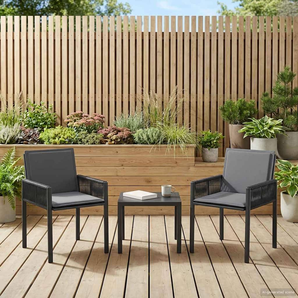 Chaises de jardin polyrotin noir et gris foncé 56.5 x 62.5 x 83 cm - PANGIVO