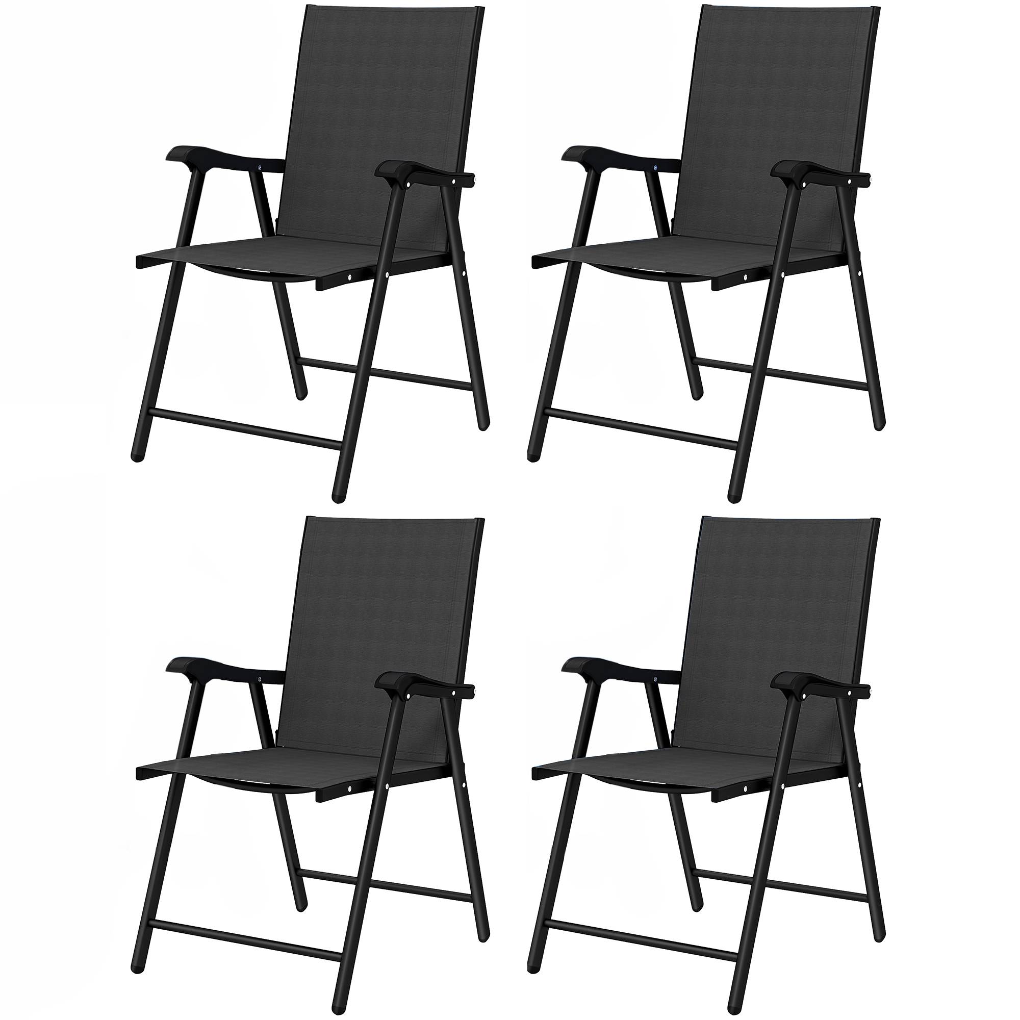 Lot de 4 Chaises de Jardin Pliantes Structure Acier Robuste sans Montage Dossier Haut Ergonomique 58x62x97cm Noir - Image 2