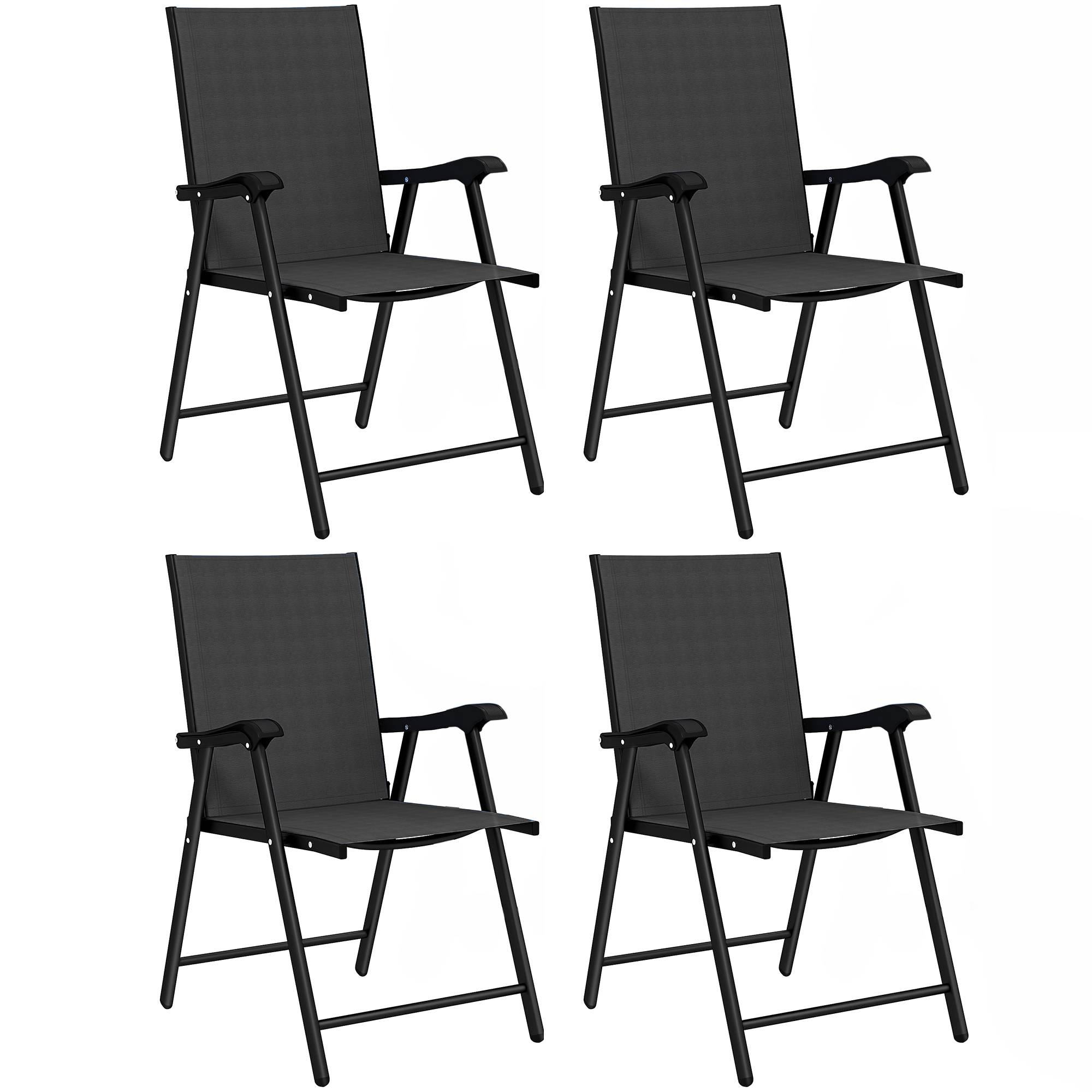 Lot de 4 Chaises de Jardin Pliantes Structure Acier Robuste sans Montage Dossier Haut Ergonomique 58x62x97cm Noir