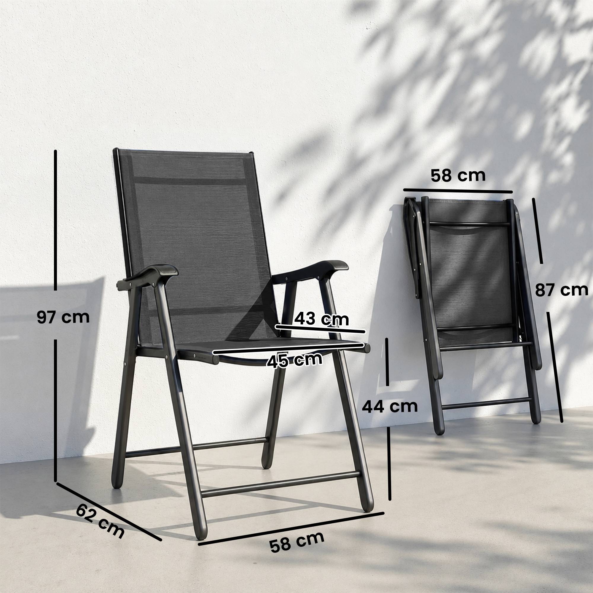 Lot de 4 Chaises de Jardin Pliantes Structure Acier Robuste sans Montage Dossier Haut Ergonomique 58x62x97cm Noir - Image 5