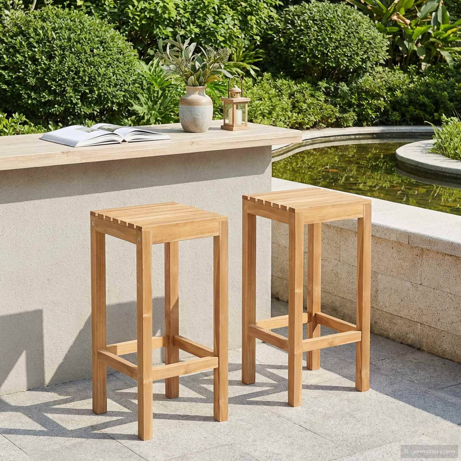Tabouret de bar bois de teck naturel 35 x 35 x 75 cm - PANGIVO - Image 1