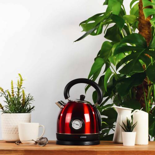 Livoo - Bouilloire rétro rouge avec thermomètre 1800W - Image 1