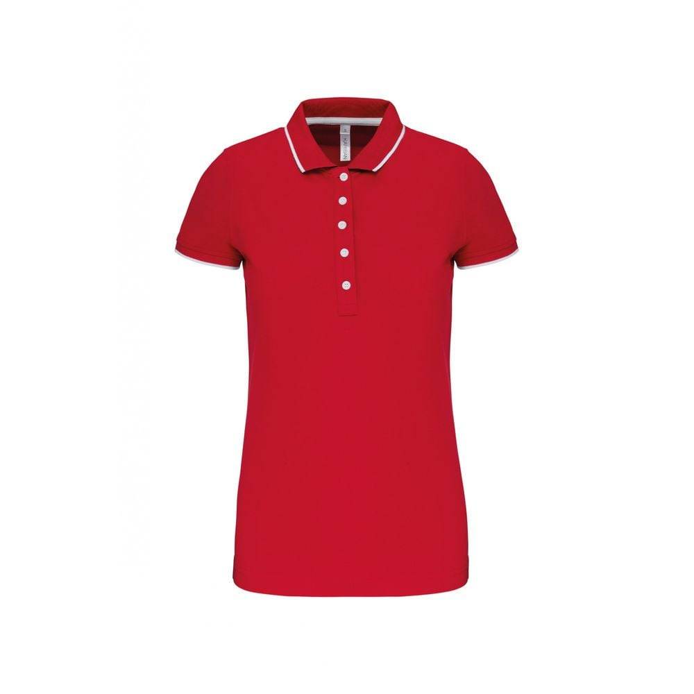 Polo maille piqué femme Kariban 100% coton Rouge / Blanc XS