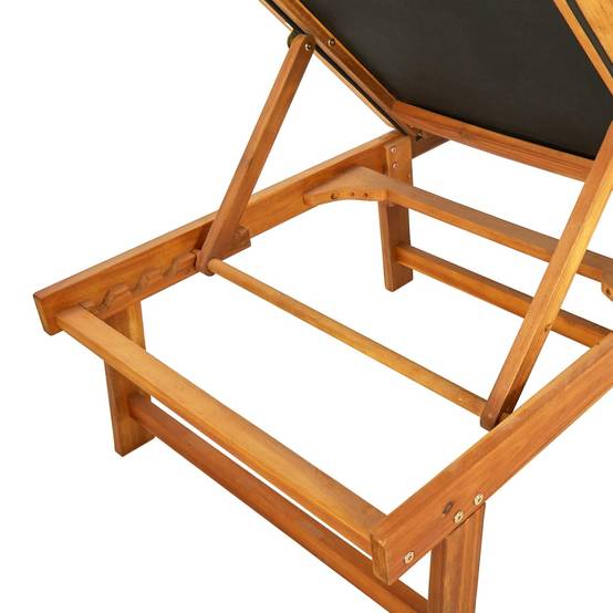 Chaise longue | Transat | Bain de soleil Bois d'acacia solide et textilène - Image 5