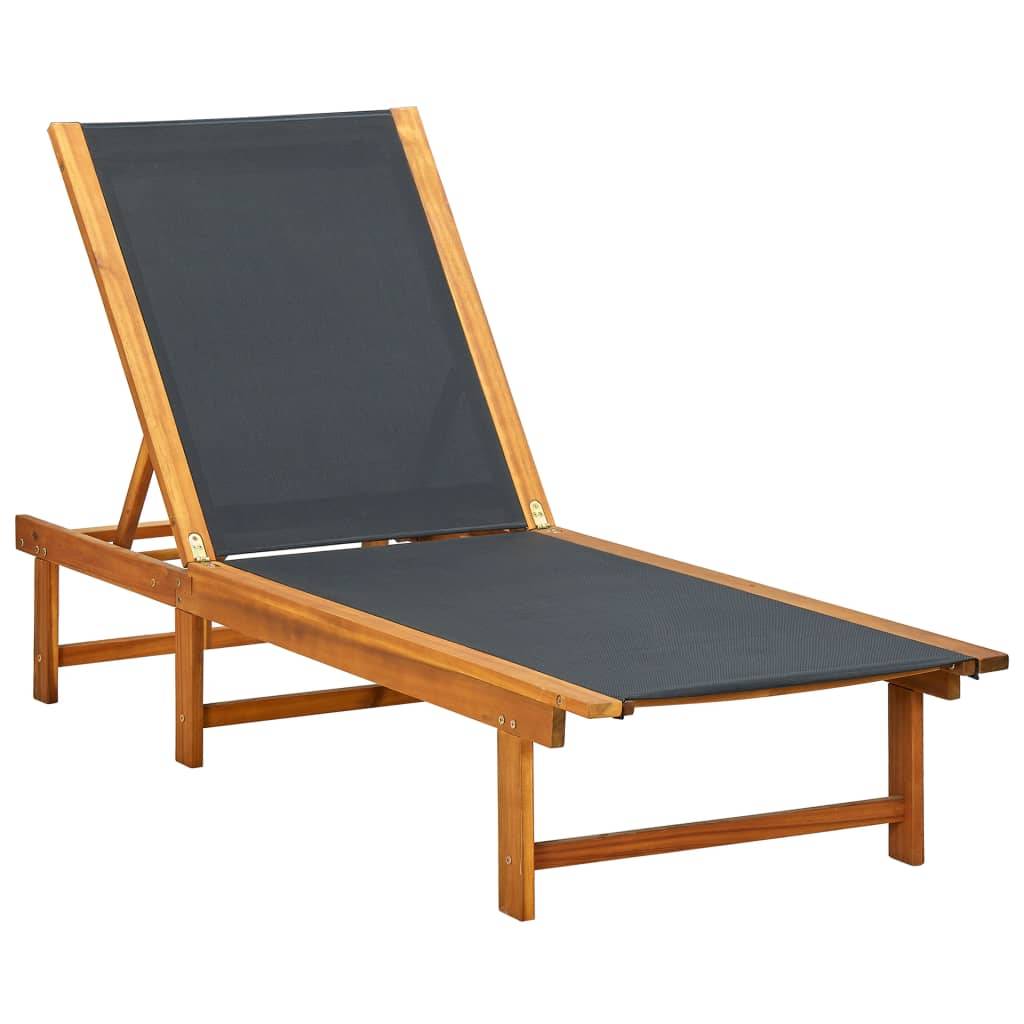 Chaise longue | Transat | Bain de soleil Bois d'acacia solide et textilène - Image 2