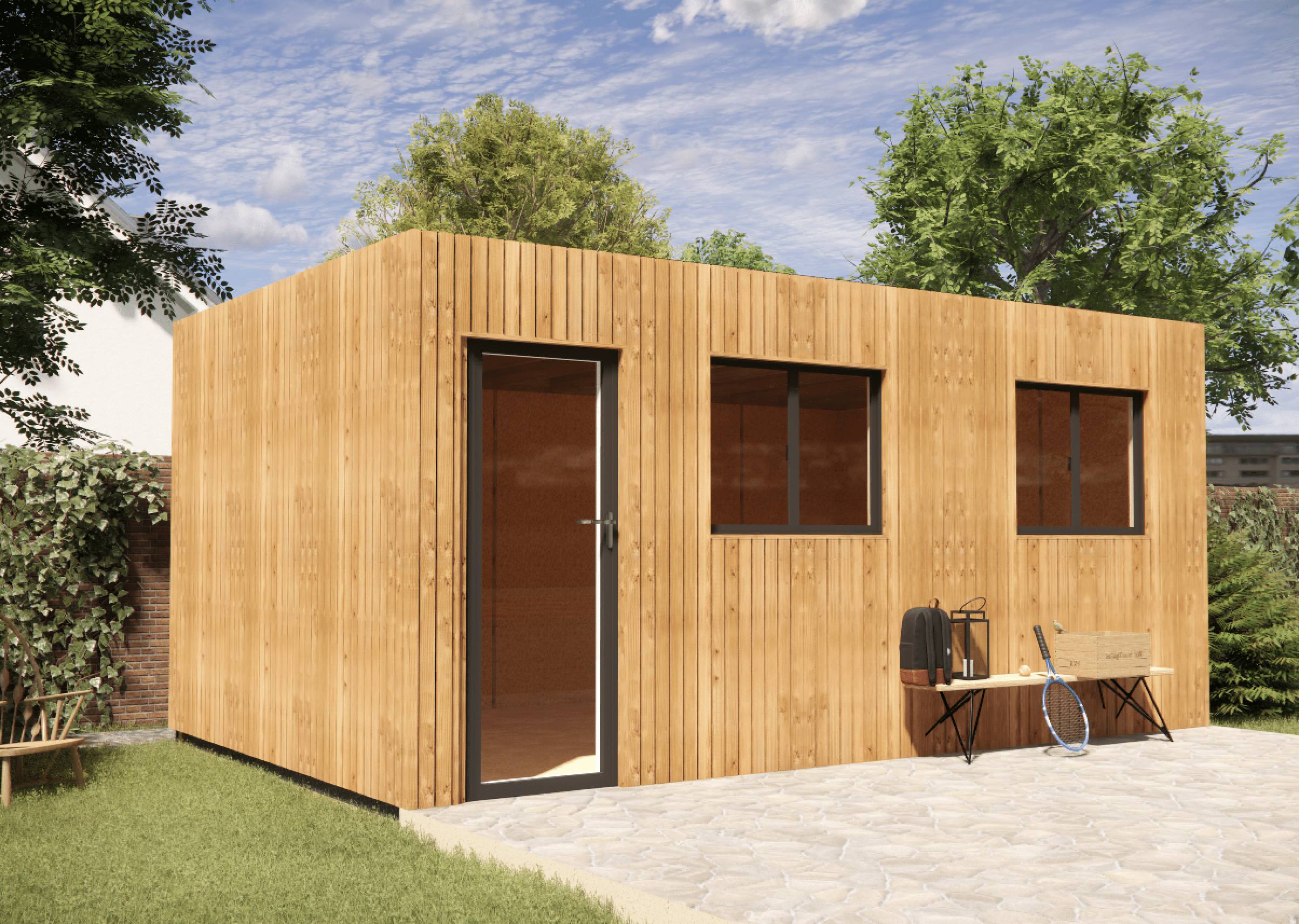 Sans Marque - Annexe de jardin sans permis en bois 5,5 x 3,5 x 2,7 m avec plancher isolé - Image 1