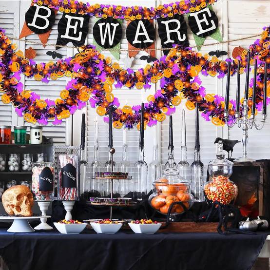 8 bandes décoratives colorées pour Halloween, chauves-souris + citrouilles, guirlande de guirlandes, adaptées au sapin de Noël, à la fête - Image 3