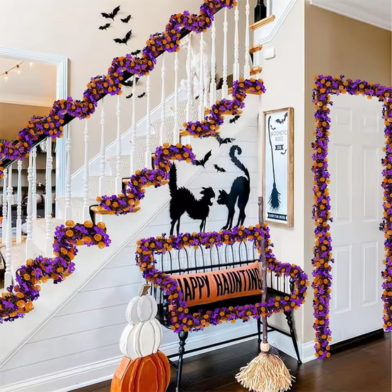 8 bandes décoratives colorées pour Halloween, chauves-souris + citrouilles, guirlande de guirlandes, adaptées au sapin de Noël, à la fête - Image 4
