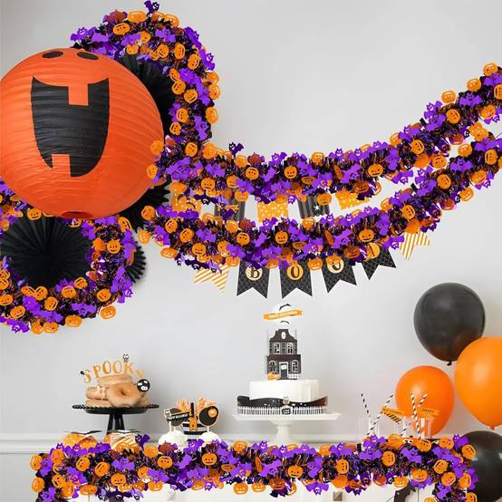 8 bandes décoratives colorées pour Halloween, chauves-souris + citrouilles, guirlande de guirlandes, adaptées au sapin de Noël, à la fête - Image 6
