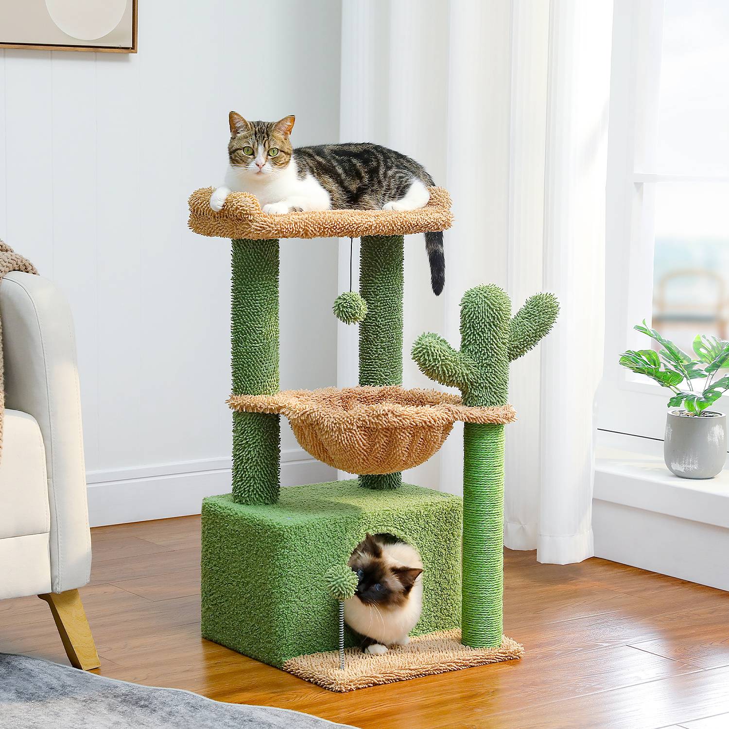 Petit Arbre à Chat Cactus avec Grand Condo 83 cm Vert PAWZ Road - Image 3