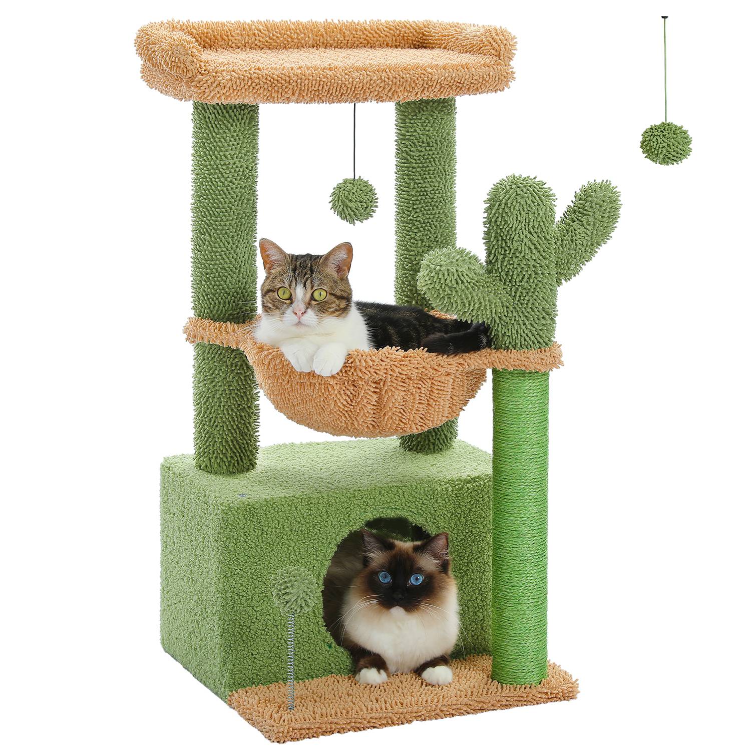 Petit Arbre à Chat Cactus avec Grand Condo 83 cm Vert PAWZ Road - Image 1