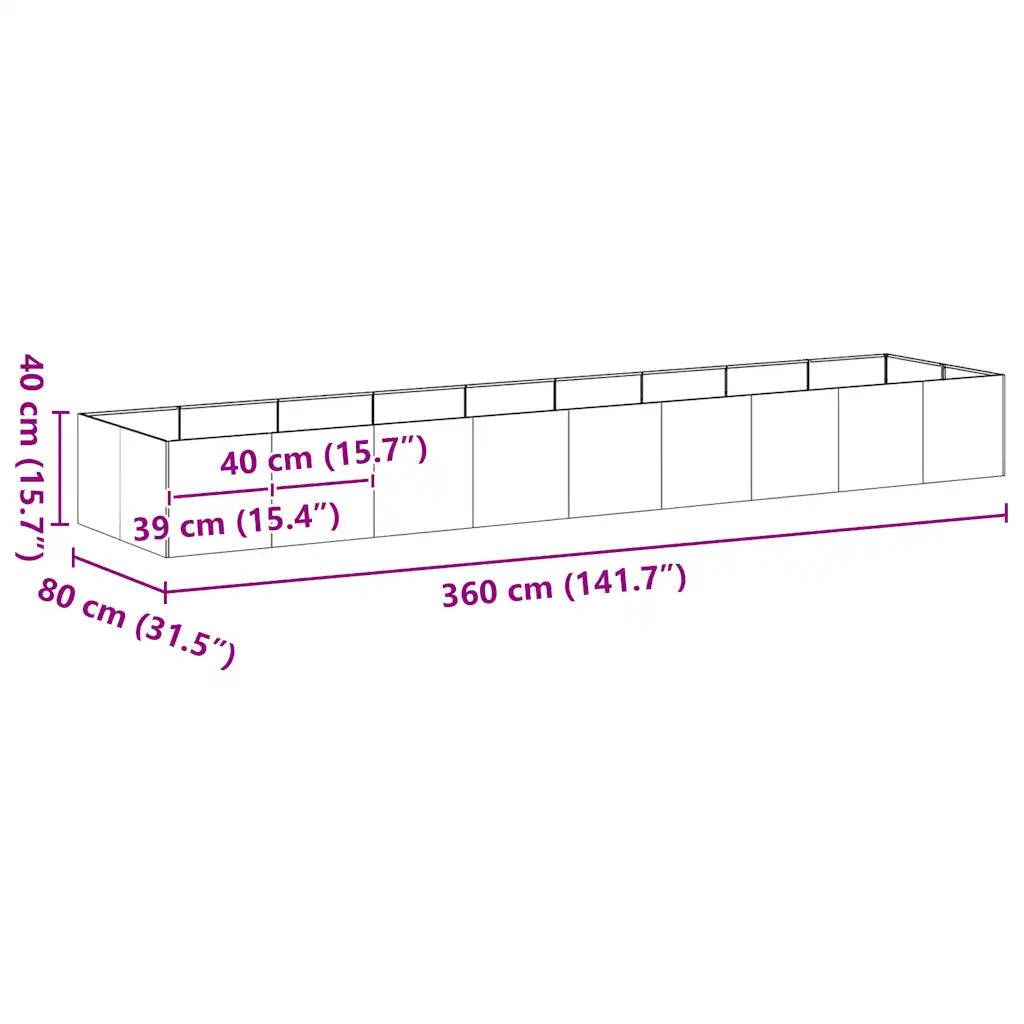 Jardinière rectangulaire décorative jardin terrasse 360 x 80 x 40 cm en acier galvanisé - Image 8