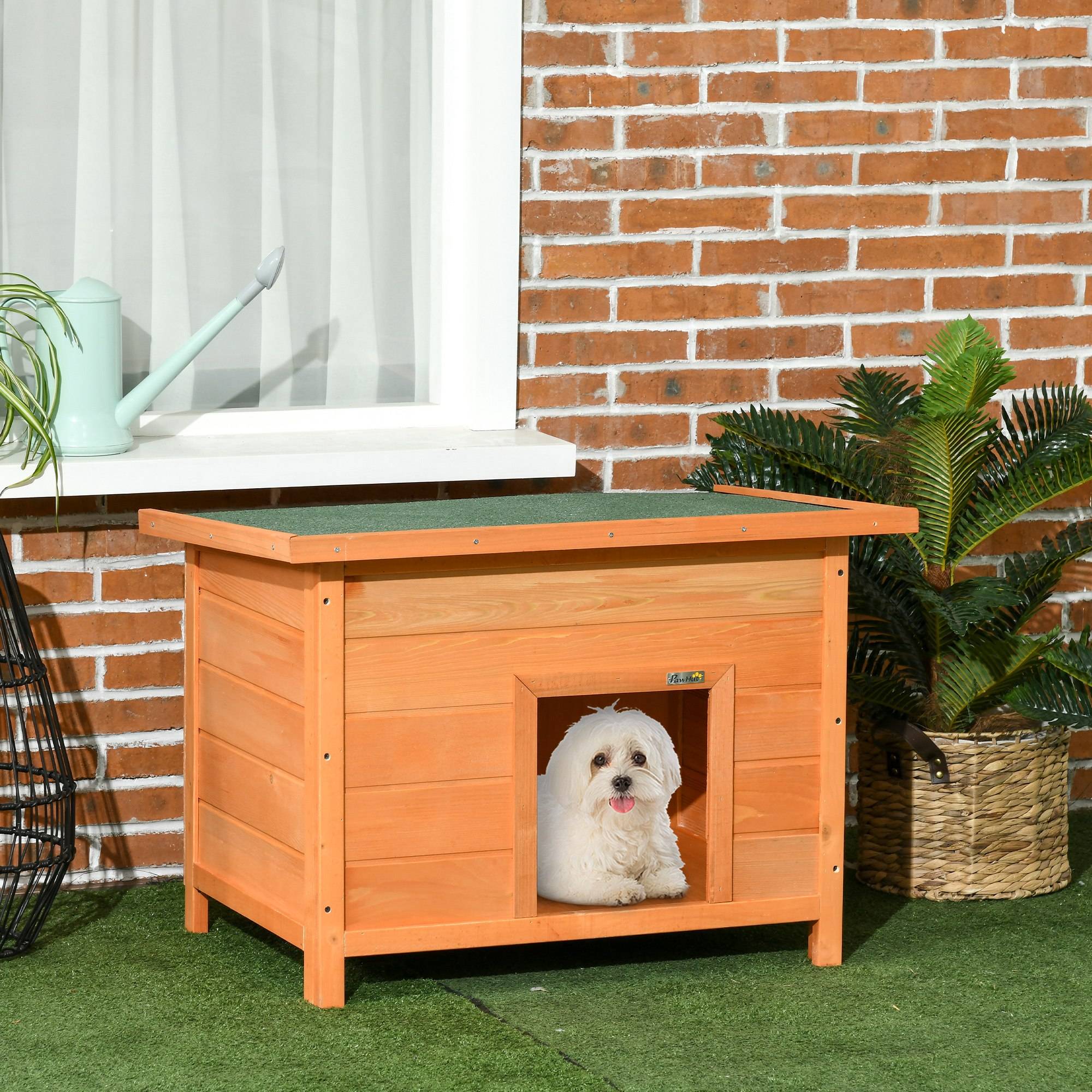Sans Marque - Niche pour chien chat en bois sur pied chenil toit ouvrant bitumé pin massif pré-huilé 85 x 58 x 58 cm - Image 4