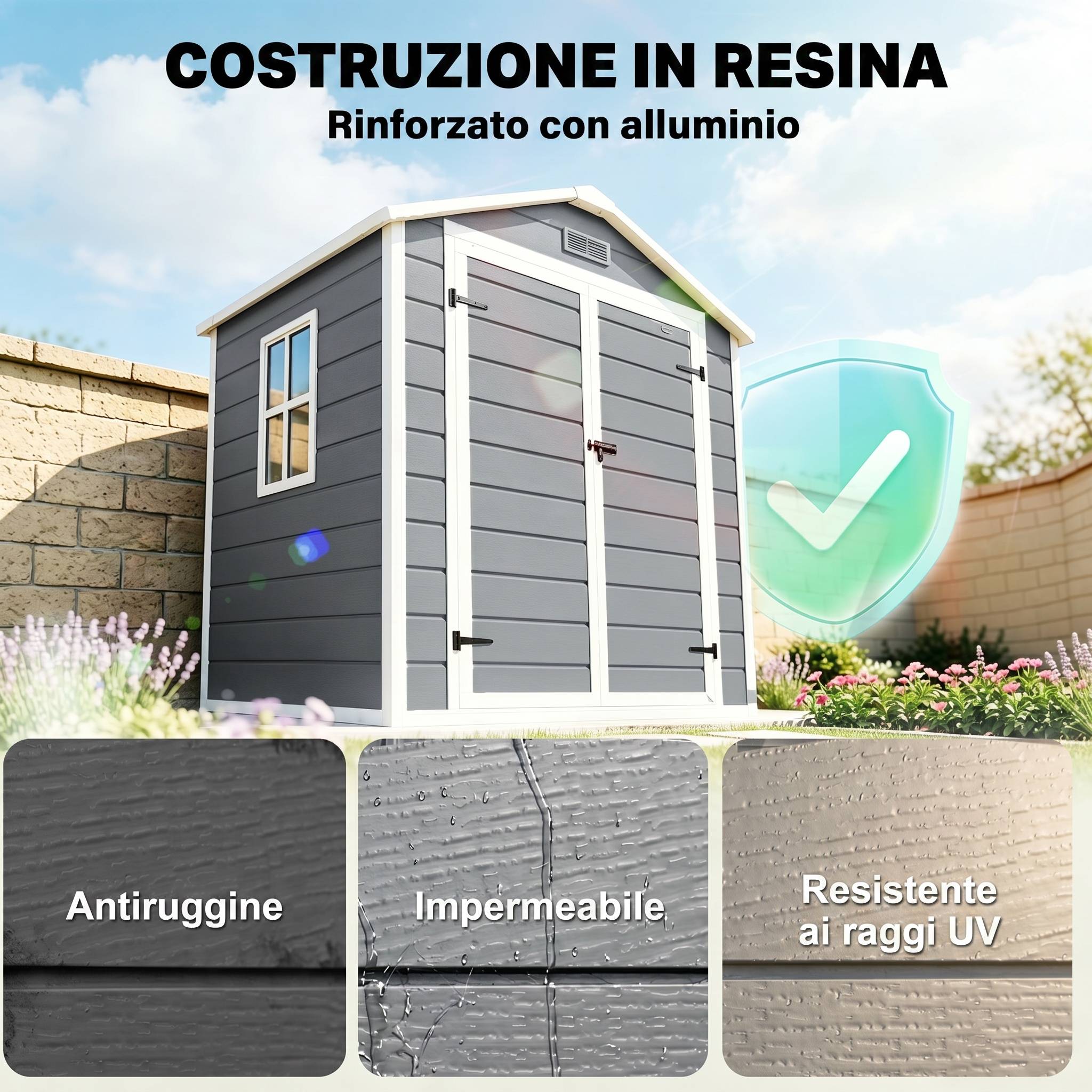 ComfortXL - Abri de jardin polypropylène aluminium 183 x 134 x 210 cm gris fenêtre double porte - ComfortXL Outdoor Living - Image 6