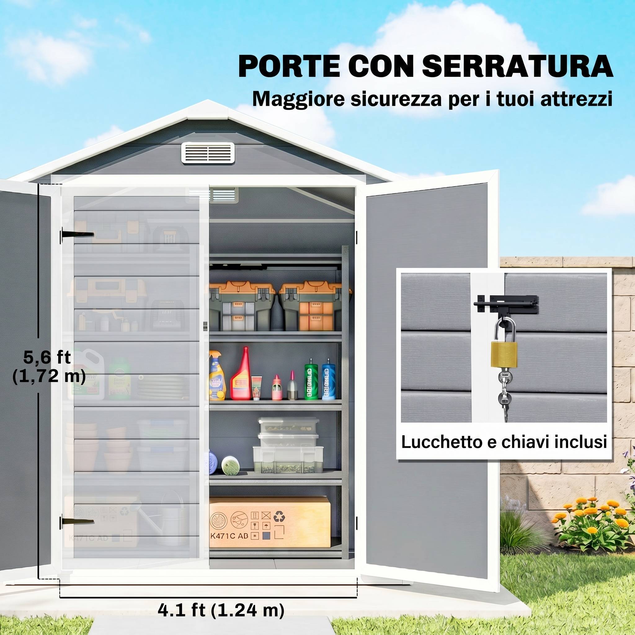 ComfortXL - Abri de jardin polypropylène aluminium 183 x 134 x 210 cm gris fenêtre double porte - ComfortXL Outdoor Living - Image 9