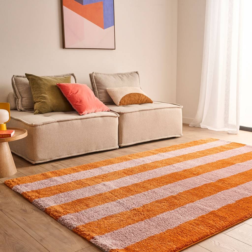 Tapis intérieur rayures orange et rose 200x280cm - Pablo | sweeek - Image 1
