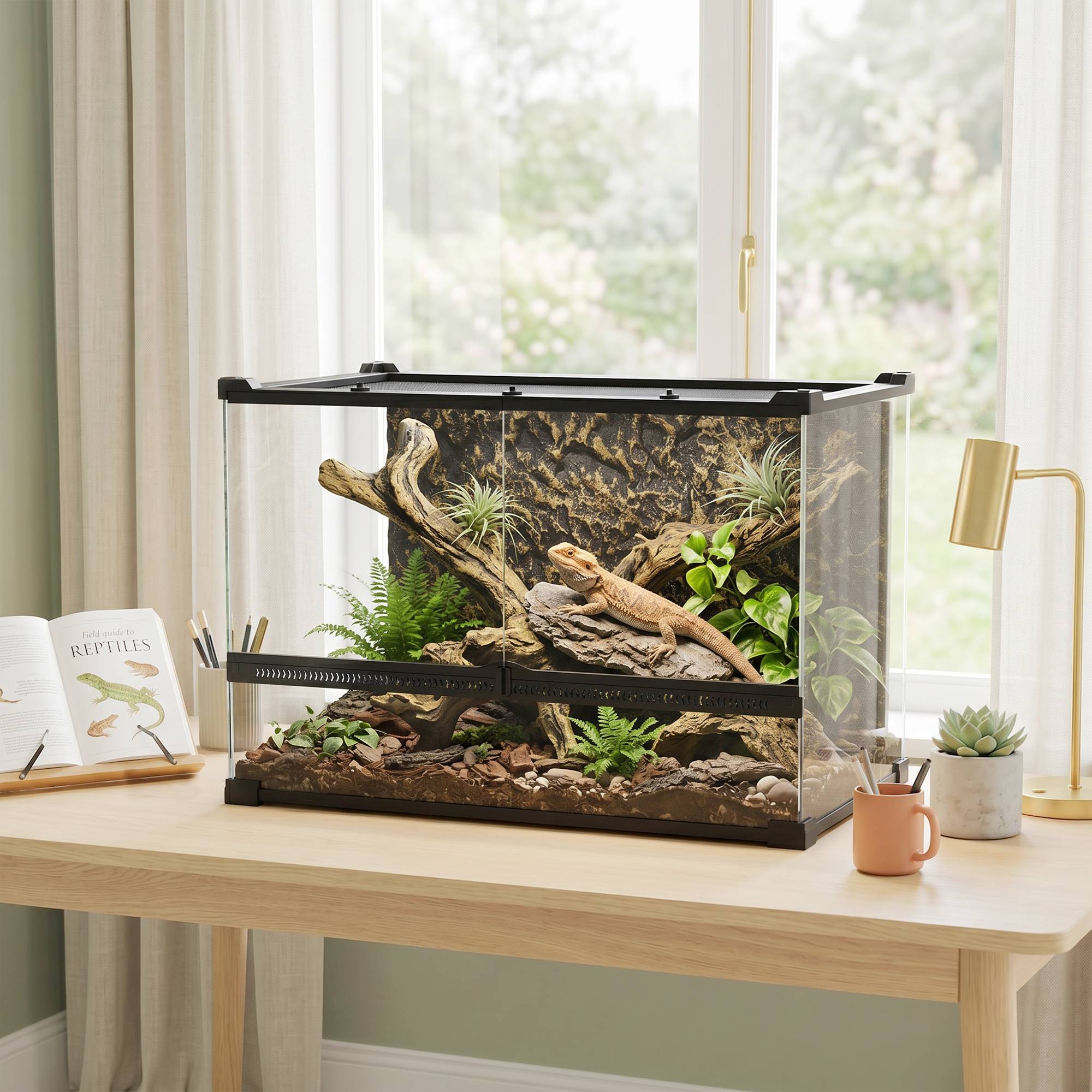 Maison tortue bois 91×60,5×32cm gris, enclos avec logements principaux, dessus rabattable - Image 3