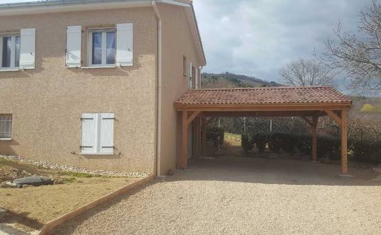 Carport SUR MESURE deux pentes, 4 poteaux, bois DOUGLAS Français (Charpente en bois-auvent-abri voiture). Garantie 10 ans - Image 2