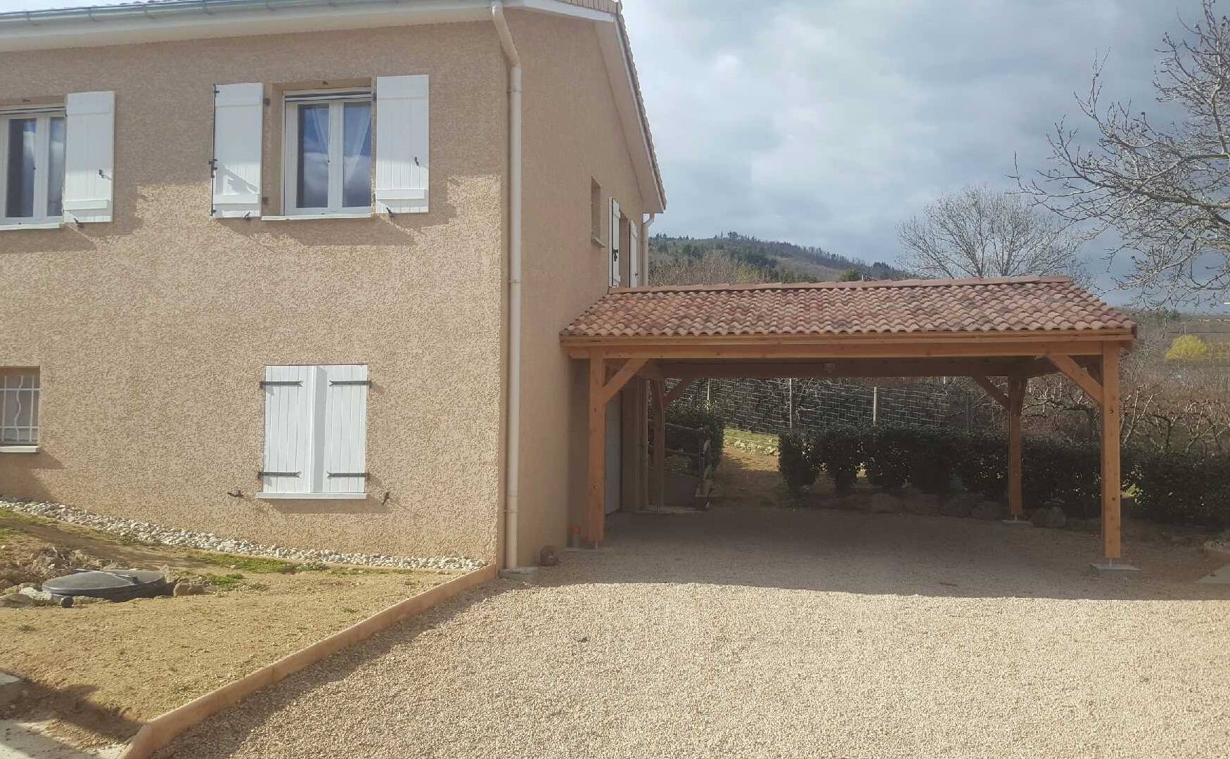 Carport SUR MESURE  deux pentes, 4 poteaux, bois DOUGLAS Français  (Charpente en bois-auvent-abri voiture). Garantie 10 ans - Image 2
