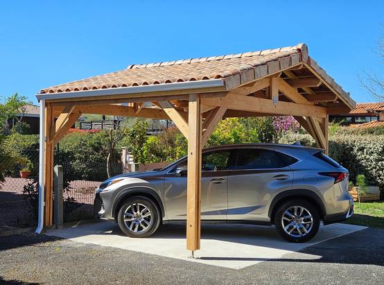 Carport SUR MESURE deux pentes, 4 poteaux, bois DOUGLAS Français (Charpente en bois-auvent-abri voiture). Garantie 10 ans - Image 3
