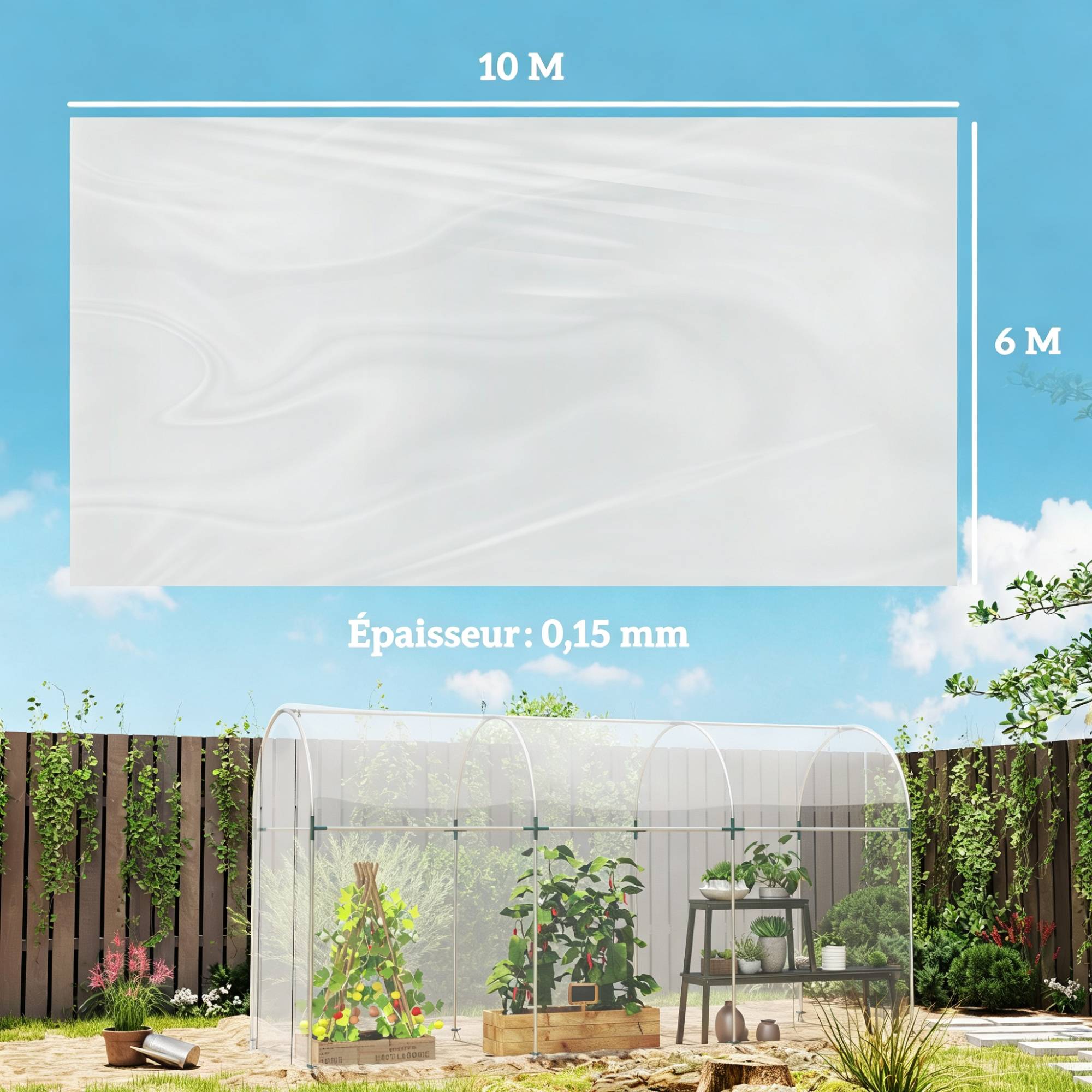 Film de serre tunnel 6x10m en plastique imperméable avec protection UV extrêmement épais et solide - Image 3