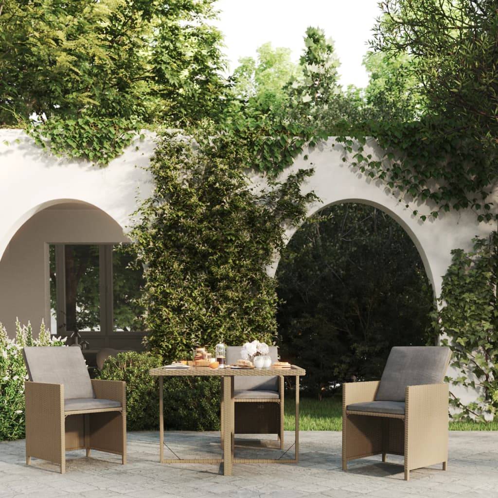 ComfortXL - Table de Jardin 4 Personnes Beige 109x107cm en Résine Tressée et Plateau Verre Facile d'Entretien – ComfortXL Outdoor Living - Image 1