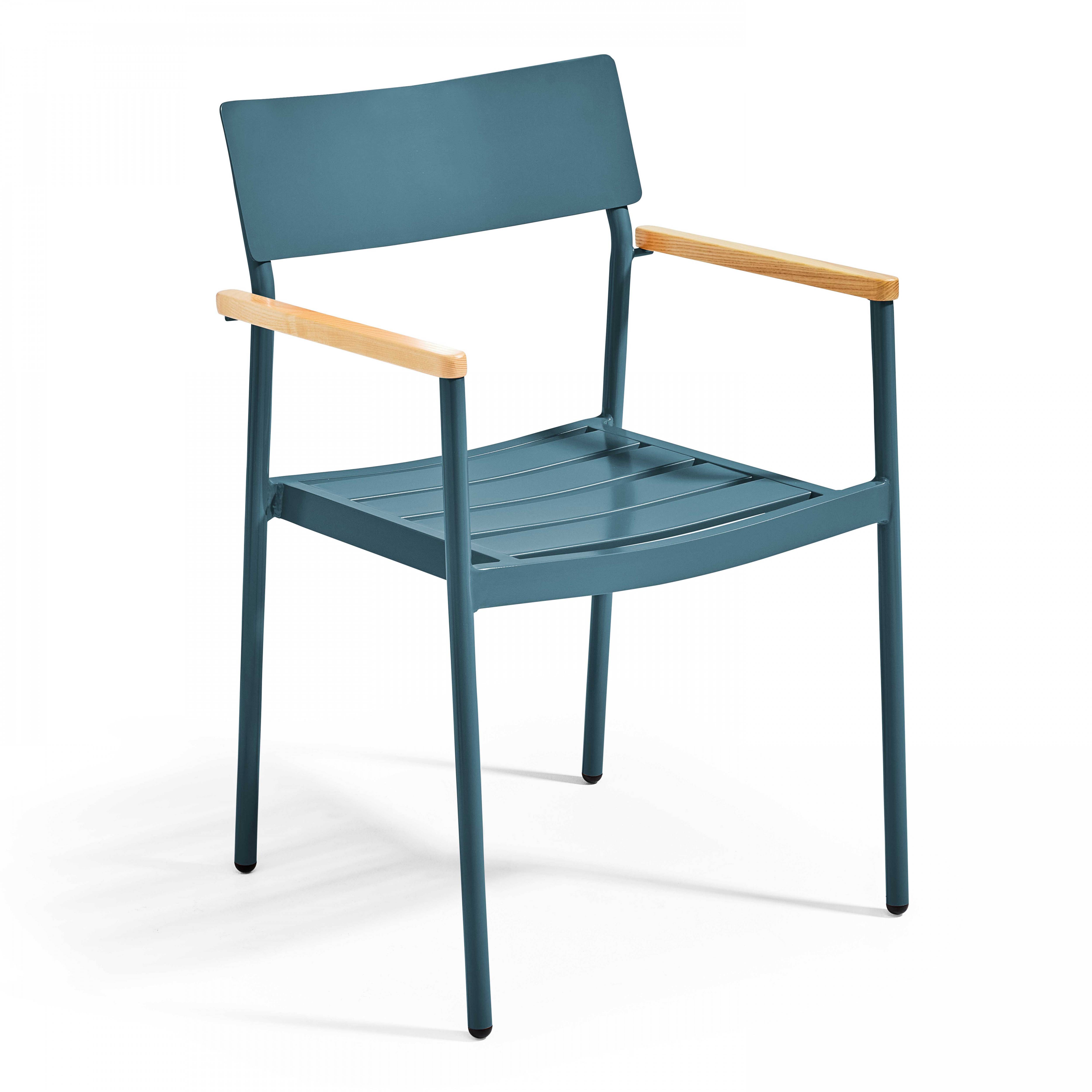 Oviala - Ensemble table de jardin et 2 fauteuils aluminium/bois bleu canard Bristol - Oviala - Image 5