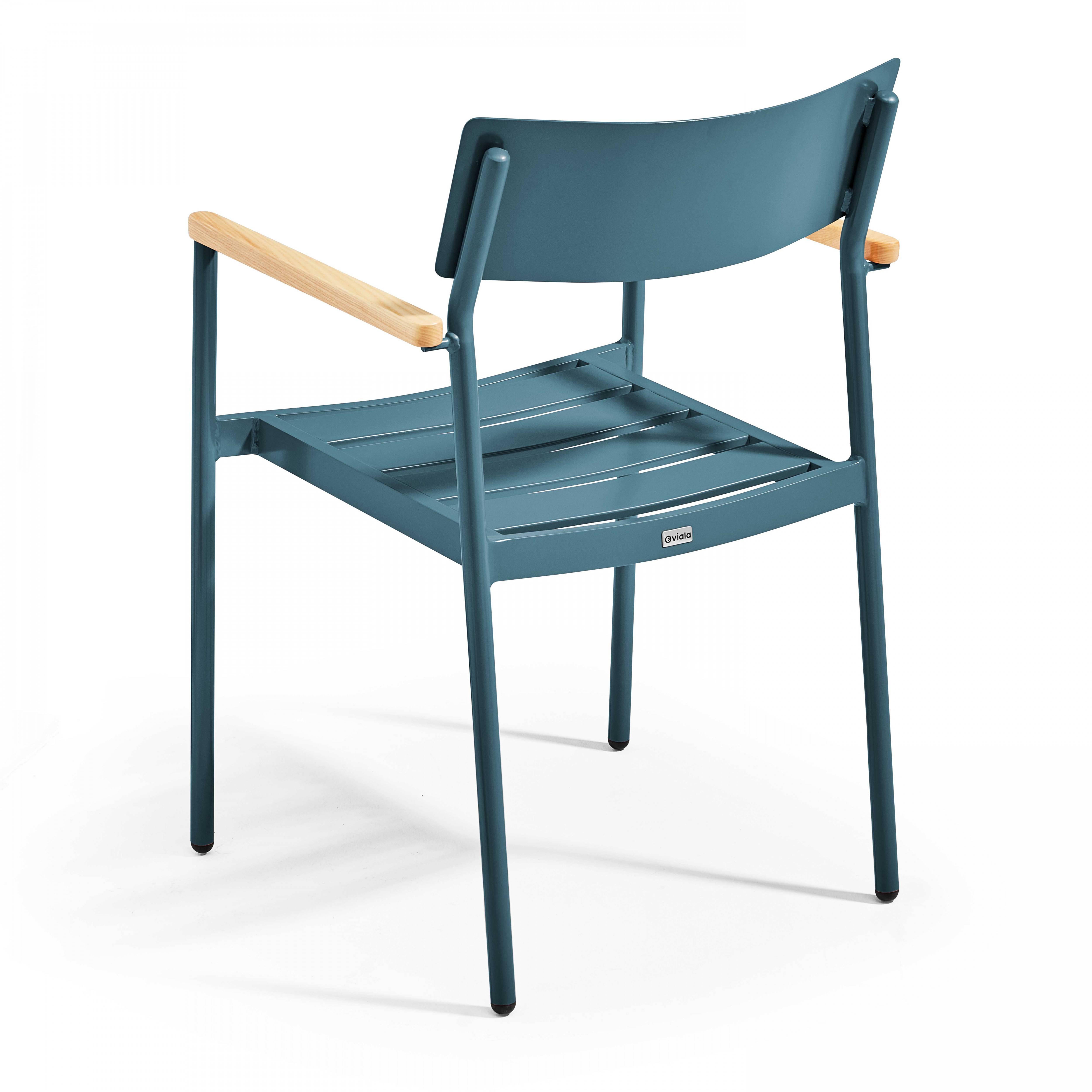 Oviala - Ensemble table de jardin et 2 fauteuils aluminium/bois bleu canard Bristol - Oviala - Image 6