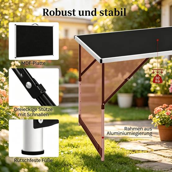 Table pliable réglable en hauteur, table de camping et repas extérieur jardin - Image 9