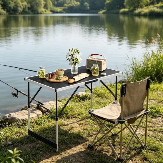 Table pliable réglable en hauteur, table de camping et repas extérieur jardin - Image 1