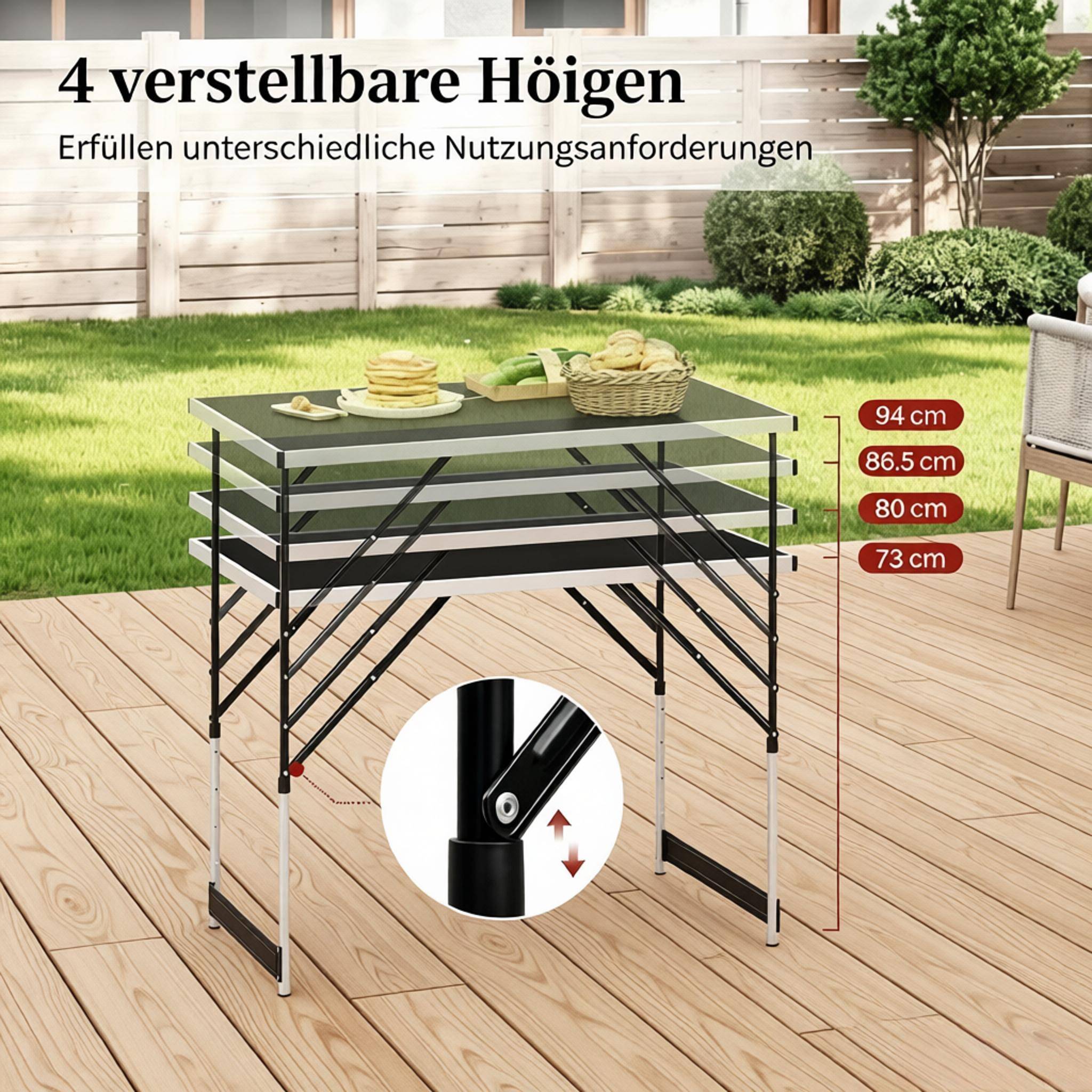 Table pliable réglable en hauteur, table de camping et repas extérieur jardin - Image 5