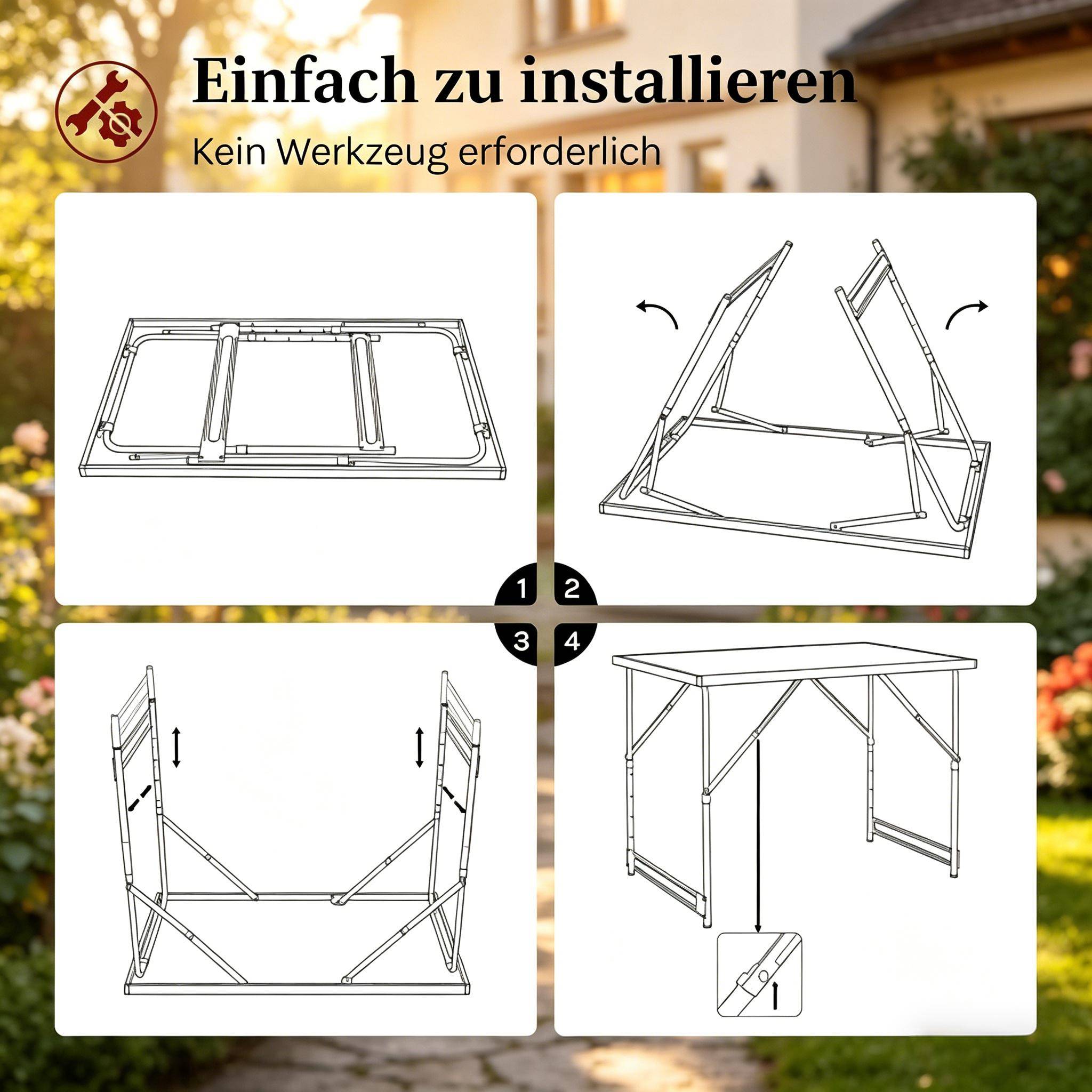 Table pliable réglable en hauteur, table de camping et repas extérieur jardin - Image 8