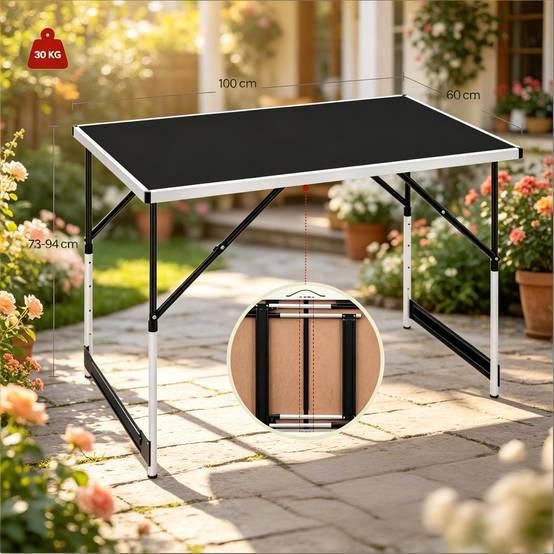 Table pliable réglable en hauteur, table de camping et repas extérieur jardin - Image 7
