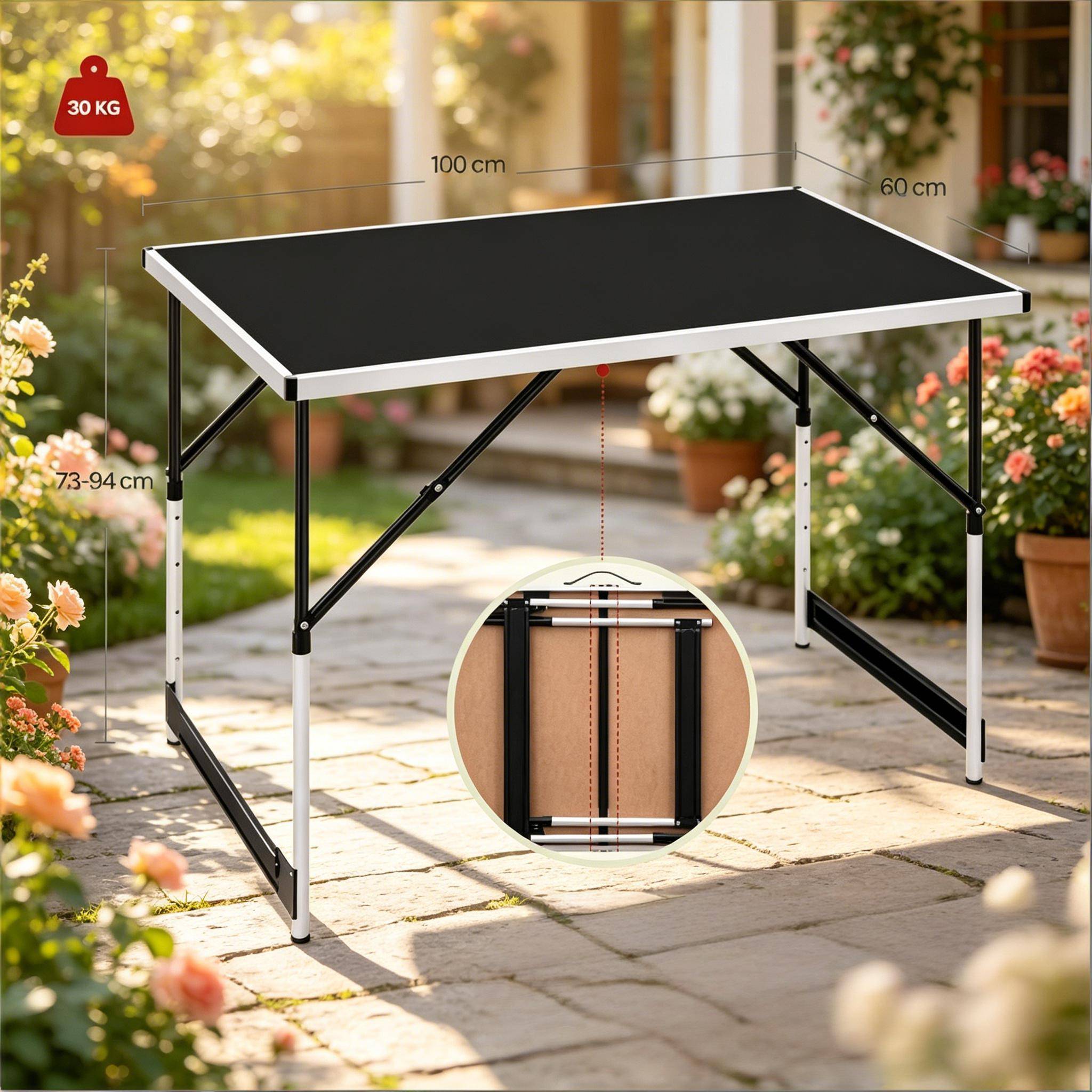 Table pliable réglable en hauteur, table de camping et repas extérieur jardin - Image 7