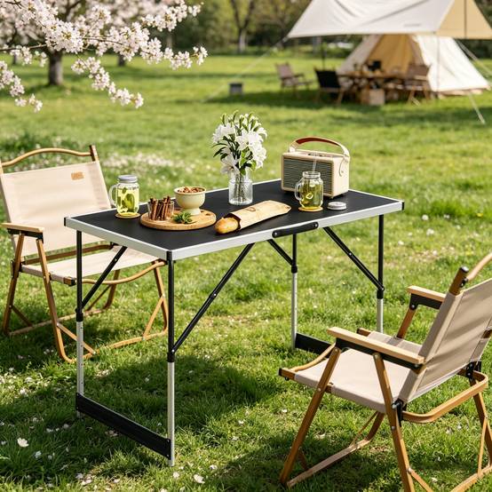 Table pliable réglable en hauteur, table de camping et repas extérieur jardin - Image 3