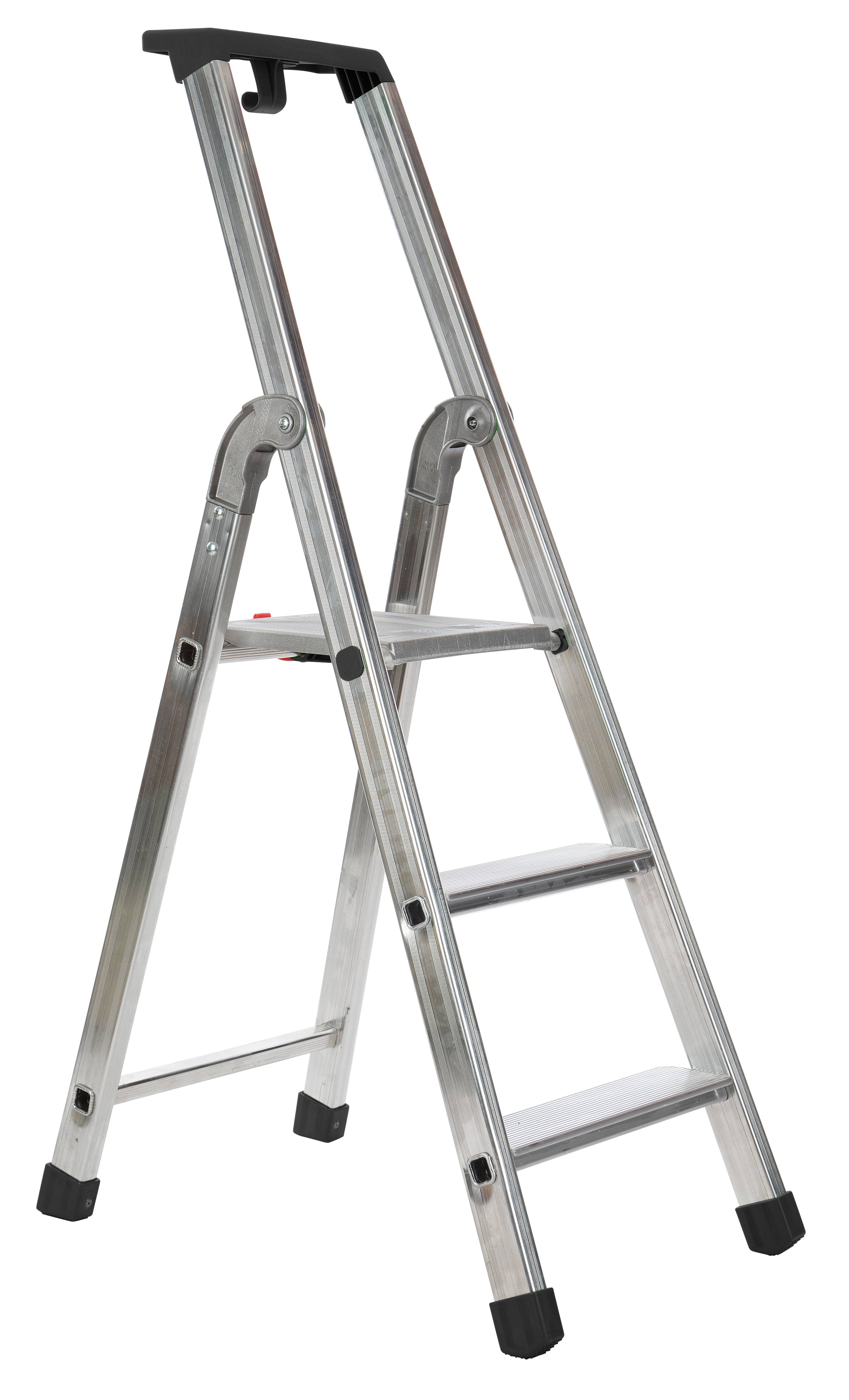 Escabeau industriel aluminium avec plateforme, porte-outils et marches extra larges - ESCALO