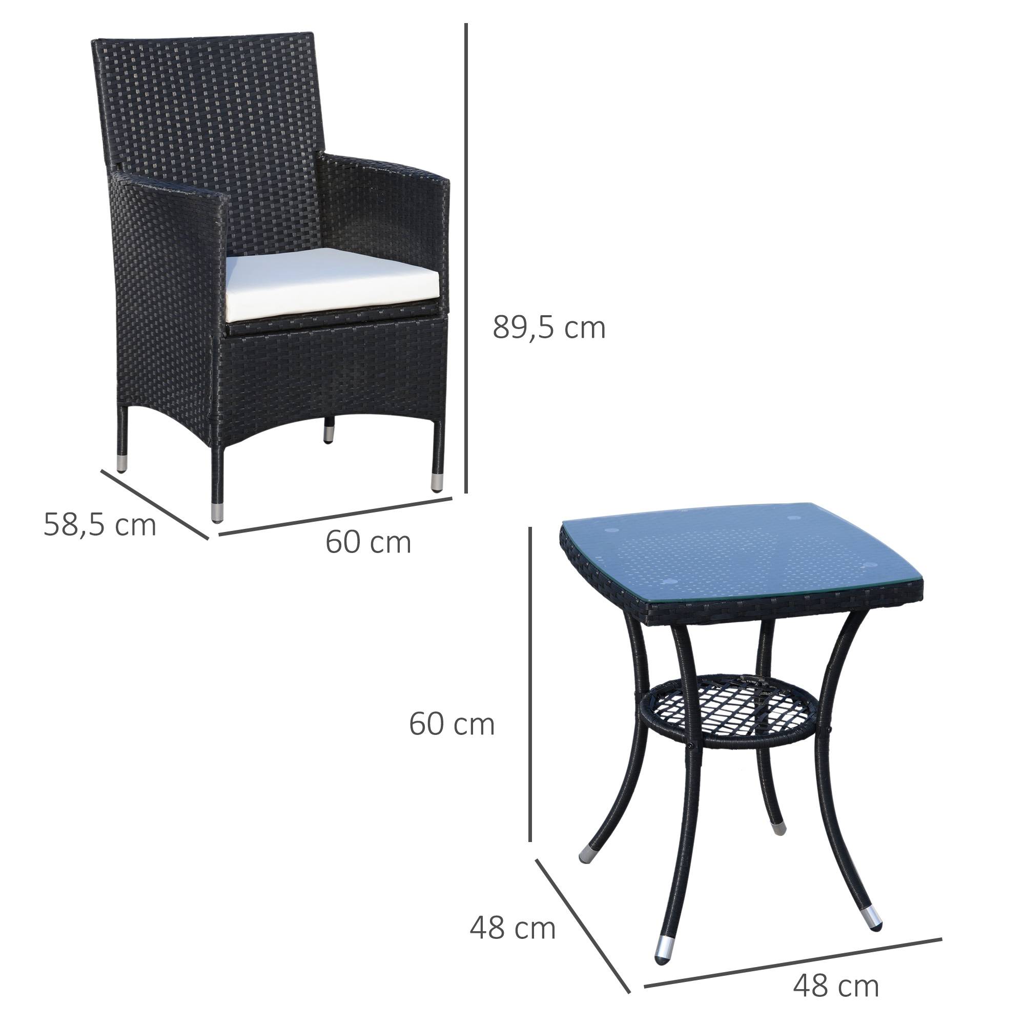 Outsunny - Ensemble salon de jardin 2 places 2 fauteuils table basse plateau verre trempé résine tressée 4 fils imitation rotin avec coussins noir - Outsunny - Image 3
