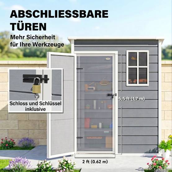 Abri de jardin polypropylène gris 151 x 92 x 193 cm - PANGIVO - Image 8