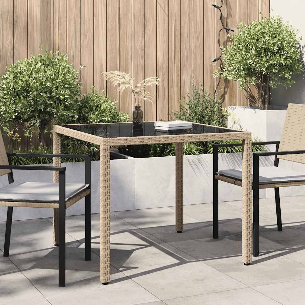 PANGIVO - Table de jardin résine tressée beige verre trempé 90 x 90 x 75 cm, Poids :20kg - PANGIVO - Image 1