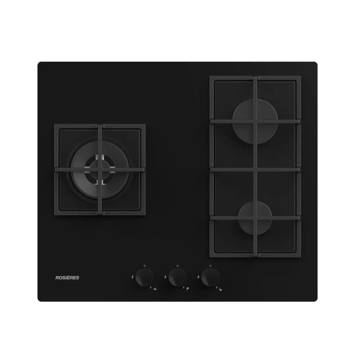 Table de cuisson gaz 60cm 3 feux noir RVG63B4MBB/1 Rosieres