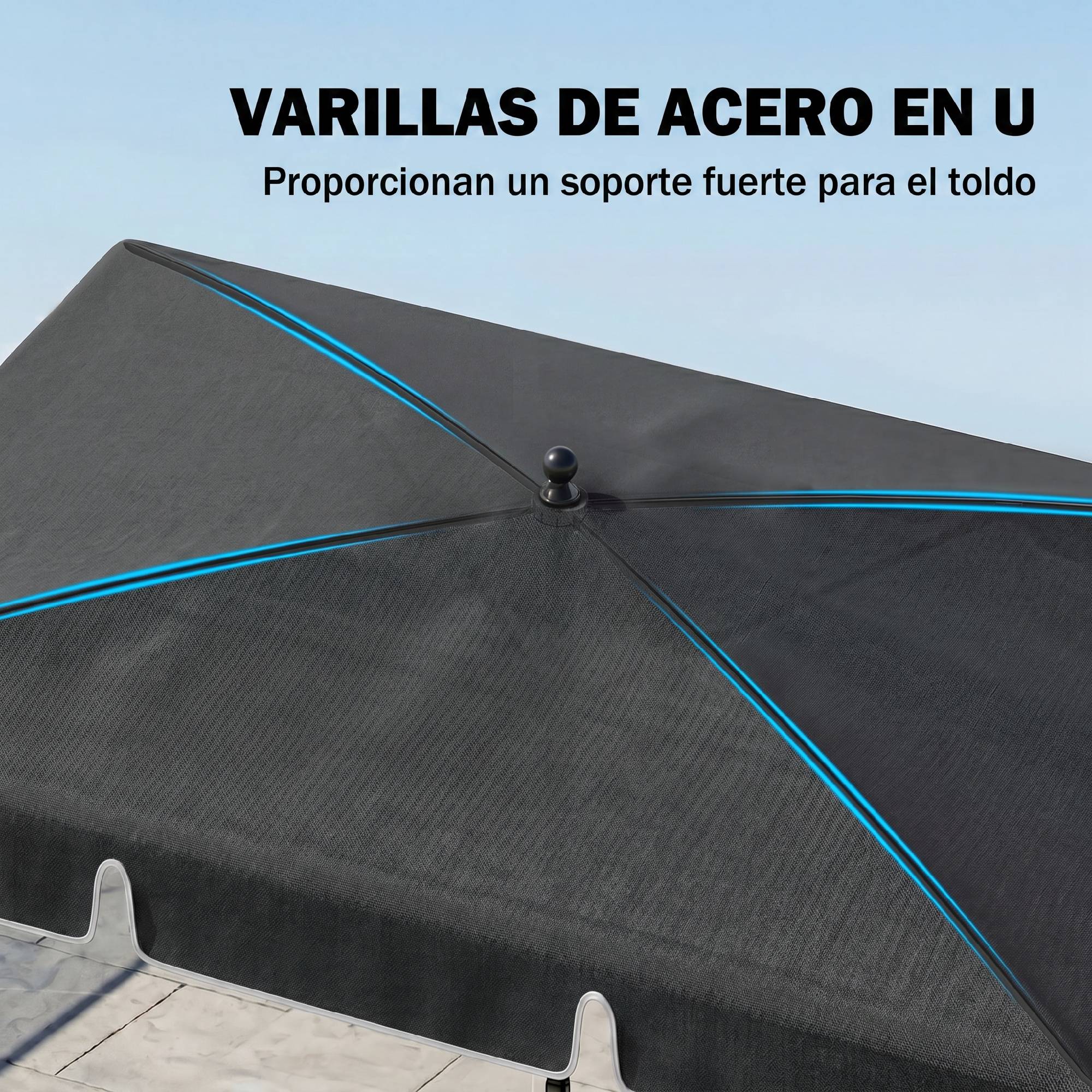 Parasol de terrasse rectangulaire en aluminium gris, 2 x 1,3 x 2,5 m, avec fonction d'inclinaison - Image 7