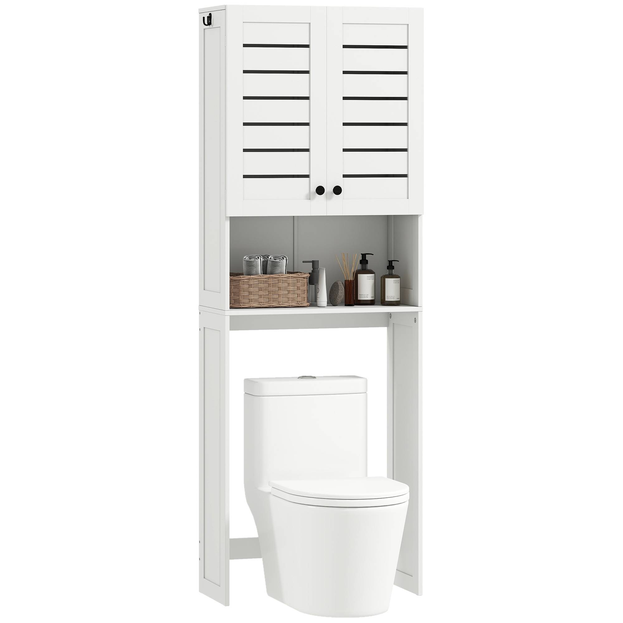 Sans Marque - Meuble WC dessus toilette/machine à laver placard porte double portes persiennes 67x31,5x190cm blanc - Image 1
