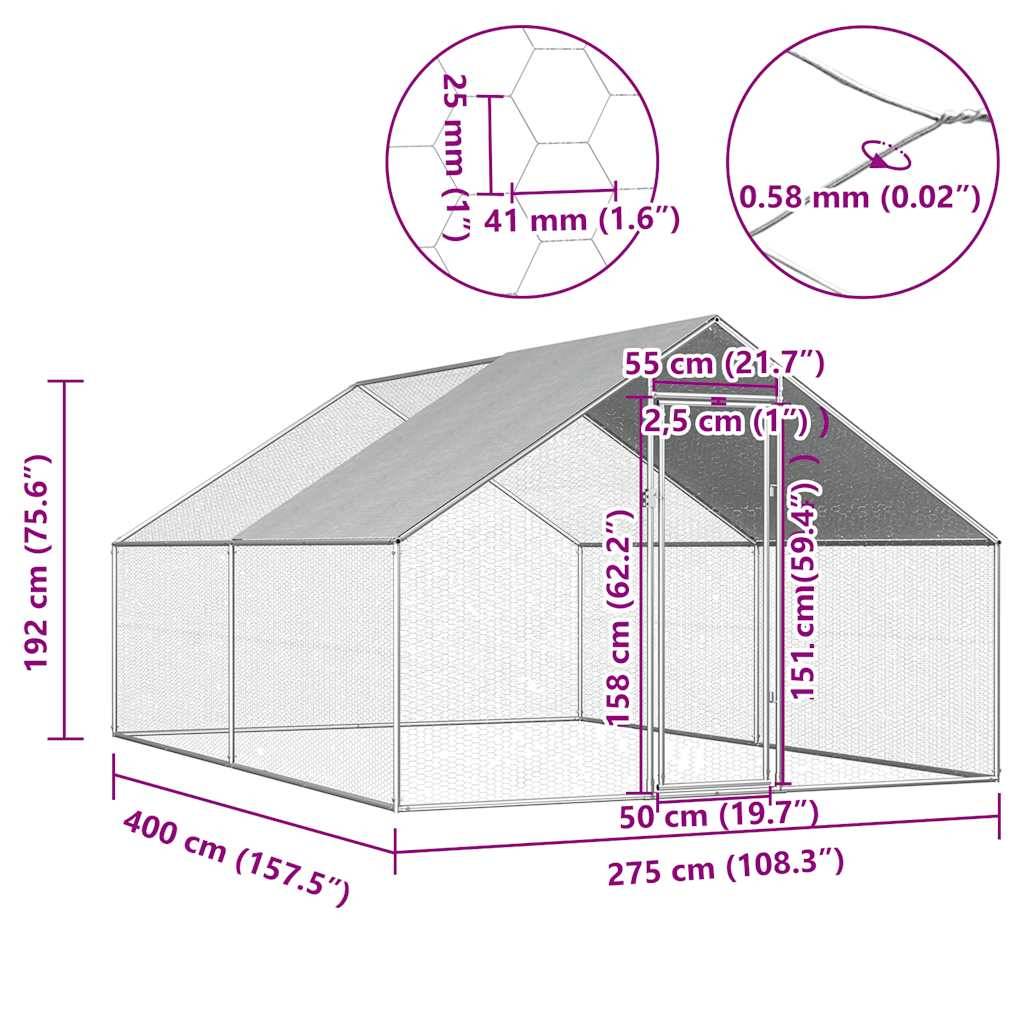 Poulailler d'extérieur - Cage jardin 2,75 x 4 x 1,92 m Acier galvanisé MP664 - Image 6